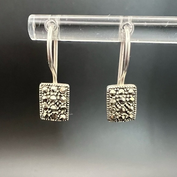 Genevieve & Grace Sterling Silver & Marcasite Rectangular Drop Earrings – New - Picture 11 of 16